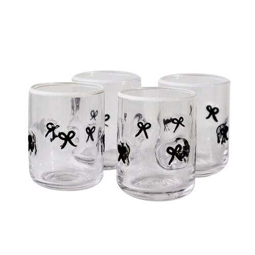 Home Lab Black Bow Icon Glass Set Of 4